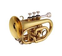 Standard Brass Professional performance orchestra mini pocket trumpet Bb wind instrument with mouthpiece portable bag(Color:Gold)