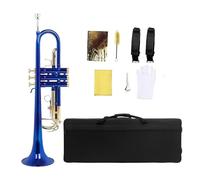 Standard Brass Professional trumpet B flat trumpet set copper tube body colorful gold keys red blue black(Color:Blue)
