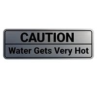 Standard Caution Water Gets Very Hot Sign (Brushed Silver) - Small 5 Pack