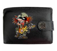(Standard) Old Rocker Guitar player Rock Mens Wallet Chain Leather Coin Pocket Klassek RFID Blocking Credit Card Slots and Metal Gift Box