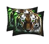 Standard Pillowcases Set of 2, Green-Eyed Tiger Pillow Cases for Hair and Skin, Soft Breathable Pillow Cases Cover with Hidden Zipper, 20x26 Inches Pillow Covers for Sleeping Gift Bed Pillowcase