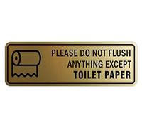 Standard Please Do Not Flush Anything Except Toilet Paper (Roll) Sign (Brushed Gold) - Small 2 Pack