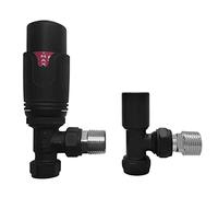 Standard Radiator Valves for Central Heating (Pair) | Sizes and Colors for Designer Bathroom (Black TRV Angled Valves 15mm)