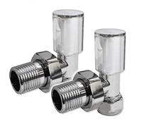 Standard Radiator Valves for Central Heating (Pair) - Sizes and Colors for Designer Bathroom (Chrome Angled 15mm)