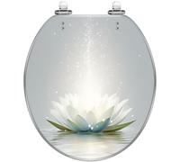 Standard Round Decorative Resin Toilet Seat with Zen Calm Lotus Water Yoga Spa Pattern Quiet Close Quick Release Hinges Easy to Clean & Install