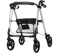 Standard s Adjustable Trolley with seat,Auxiliary Stand with Shopping Bags,Multifunctional Folding Trolley,Two-Hand Brake,Can Bear 136kg (Color : Silver, Size : 64 * 69 * 84-101cm)