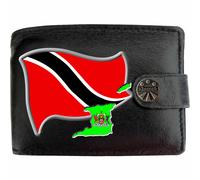 (Standard) Trinidad Tobago Flag Map COA Mens Wallet Chain Leather Coin Pocket Klassek RFID Blocking Credit Card Slots and Metal Gift Box