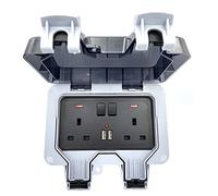 Standard UK Black Weatherproof Waterproof IP66 Outdoor BOX Wall Socket 13A Double Switched Outlet With USB Charging Port