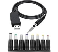 Standard USB to DC 12V Cable, PVC 1M Universal Power Chager Cord | 5x2.1mm Round Pin Barrel Jack Charging Cable with 8 Interchageable DC Connectors for LED Strip Router CCTV Camera