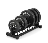 Standard Weight Plate Storage Rack with Plates & Barbell Set - Cast Iron, Bumper & Tri Grip Options - 45kg to 150kg with 4ft/5ft/6ft/7ft Barbell