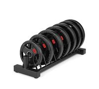 Standard Weight Plate Storage Rack with Plates & Barbell Set - Cast Iron, Bumper & Tri Grip Options - 45kg to 150kg with 4ft/5ft/6ft/7ft Barbell