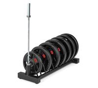 Standard Weight Plate Storage Rack with Plates & Barbell Set - Cast Iron, Bumper & Tri Grip Options - 45kg to 150kg with 4ft/5ft/6ft/7ft Barbell