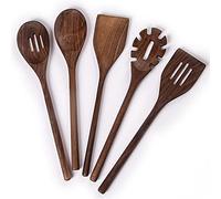 Standcn Wooden Kitchen Utensils Set, 6 PCS Black Walnut Wood Long Handle Spoons and Spatula Set for Cooking, Heat Resistant Non-Stick Cookware