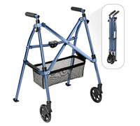 Stander EZ Fold-N-Go Walker, Lightweight Folding Mobility Frame with 2 Swivel Wheels, Elderly Travel Walking Aid, Cobalt Blue (Eligible for VAT Relief in the UK)