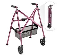 Stander EZ Fold-N-Go Walker, Lightweight Folding Mobility Frame with 2 Swivel Wheels, Elderly Travel Walking Aid, Regal Rose (Eligible for VAT Relief in the UK)