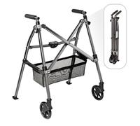 Stander EZ Fold-N-Go Walker Micro, Lightweight Folding Walker for Short Seniors with Swivel Wheels, Black Walnut (Eligible for VAT Relief in the UK)