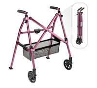 Stander EZ Fold-N-Go Walker Micro, Lightweight Folding Walker for Short Seniors with Swivel Wheels, Regal Rose (Eligible for VAT Relief in The UK)