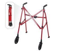 Stander Space Saver Walker, Lightweight Folding Rolling Mobility Aid for Seniors & Adults, Compact 2-Wheel Disability Device with 6-inch Wheels & Ski Glides for Walking Support, Sport Red
