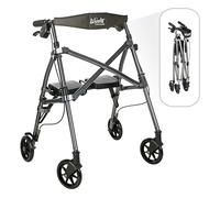 Stander Wonder Rollator Short, Lightweight Junior Folding Walker for Seniors and Adults, Travel Space Saver Rollator, Petite Walker with Wheels and Seat, Black Walnut
