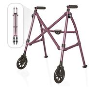 Stander Wonder Walker Short, Junior Lightweight Foldable Space Saver Rolling Walkers for Adults, Seniors, and Elderly, Petite Size with 6-inch Wheels and Ski Glides for Mobility Support, Regal Rose