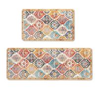 standhustle Boho Kitchen Rug Set of 2 (47x17 +17x30) Non-Slip Backing Boho Kitchen Mat 2 Piece Water Resistant Kitchen Rug