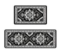 standhustle Boho Kitchen Rug Set of 2 (47x17 +17x30) Non-Slip Backing Boho Kitchen Mat 2 Piece Water Resistant Kitchen Rug