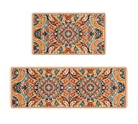 standhustle Boho Kitchen Rug Set of 2 (47x17 +17x30) Non-Slip Backing Boho Kitchen Mat 2 Piece Water Resistant Kitchen Rug