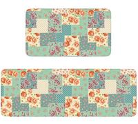 standhustle Boho Kitchen Rug Set of 2 (47x17 +17x30) Non-Slip Backing Boho Kitchen Mat 2 Piece Water Resistant Kitchen Rug