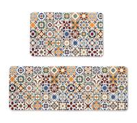 standhustle Boho Kitchen Rug Set of 2 (47x17 +17x30) Non-Slip Backing Boho Kitchen Mat 2 Piece Water Resistant Kitchen Rug