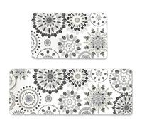 standhustle Boho Kitchen Rug Set of 2 (47x17 +17x30) Non-Slip Backing Boho Kitchen Mat 2 Piece Water Resistant Kitchen Rug