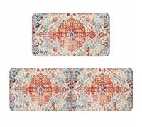 standhustle Boho Kitchen Rug Set of 2 (47x17 +17x30) Non-Slip Backing Boho Kitchen Mat 2 Piece Water Resistant Kitchen Rug