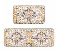 standhustle Boho Kitchen Rug Set of 2 (47x17 +17x30) Non-Slip Backing Boho Kitchen Mat 2 Piece Water Resistant Kitchen Rug