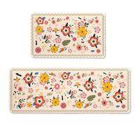 standhustle Floral Kitchen Rug Set of 2 (47x17 +17x30) Non-Slip Backing Kitchen Mat 2 Piece Water Resistant Kitchen Rug with Flowers