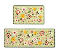 standhustle Floral Kitchen Rug Set of 2 (47x17 +17x30) Non-Slip Backing Kitchen Mat 2 Piece Water Resistant Kitchen Rug with Flowers