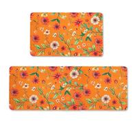 standhustle Floral Kitchen Rug Set of 2 (47x17 +17x30) Non-Slip Backing Kitchen Mat 2 Piece Water Resistant Kitchen Rug with Flowers