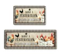 standhustle Rooster Kitchen Rug Set of 2 (47x17 +17x30) Non-Slip Backing Rooster Kitchen Mat 2 Piece Water Resistant Kitchen Rug