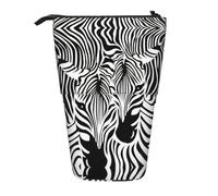 Standing Abstract Animal Zebra Print Pencil Case,Telescopic Pen Pouch,Portable Pencil Holder,Storage Cosmetic Bag
