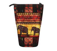 Standing African Elephant Patchwork Print Pencil Case,Telescopic Pen Pouch,Portable Pencil Holder,Storage Cosmetic Bag