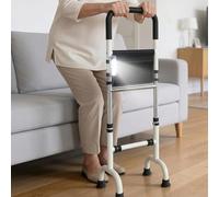 Standing Aid for Seniors, Quad Cane Stand Assist Device with LED Light, Adjustable Height Mobility Support Rail, Sit to Stand Aid for Bed Toilet Sofa Use, Portable Stability Frame for Elderly Adults