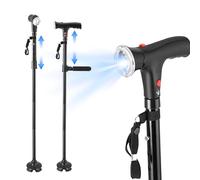 Standing Aid with LED Light and Alarm,Walking Stick With Ergonomic Handle Grip and LED Light,Foldable & Adjustable Walking Cane Stick for Elderly,Portable Folding Mobility Aid for Men and Women 1 pcs
