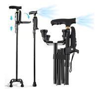 Standing Aid with LED Light,Folding Cane with Led Light and Ergonomic Handle Grip,Portable Walking Cane Stick with Replaceable Base,Suitable for The Elderly,Hiking,Men & Women