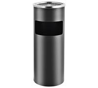 Standing Ashtray 30 L Made of Powder-Coated Steel Grey with Integrated Bin and Removable Inner Container for Office, Garden, Household and Recycling