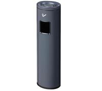 Standing ashtray for outdoor use, tall metal container for cigarette butts with disposal option, solution for smokers on the terrace.