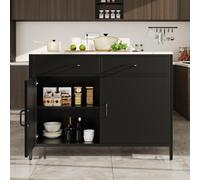 Standing Bar Table with MDF Top and Iron Legs, Marble Kitchen Island Table with Adjustable Shelves, 100L x 90W x 90H cm, Black Aosom UK