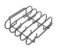 Standing BBQ Rib Rack Non Stick, 4 Rows Capacity Compact Portable Iron Material Black Durable Reusable Barbecue Standing Rib Rack