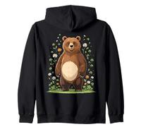 Standing Bear Illustration with Wildflowers Zip Hoodie