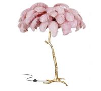 Standing Bedside Lamps, Nordic Ostrich Feather Floor Lamp with 3 Color Light Switching, Gold Resin Light Body, Tall Pole Lamp Feather Lamps for Home Office Decor,Pink,60x55cm/24x22in (desk lamp)