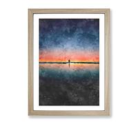 Standing Beneath The Moon Painting Modern Framed Print | A3 Oak Framed Wall Art | Ready to Hang | Modern Space Picture | Living Room Bedroom Lounge Office
