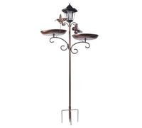 Standing Bird Bath and Feeding Bowl with LED Solar Lighting | - Large capacity feeder for the garden, backyard, lawn, wooden deck, patio, balcony and window