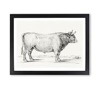 Standing Bull By Jean Bernard Vintage Framed Print | A3 Black Framed Wall Art | Ready to Hang | Classic Nature Picture | Living Room Bedroom Lounge Office